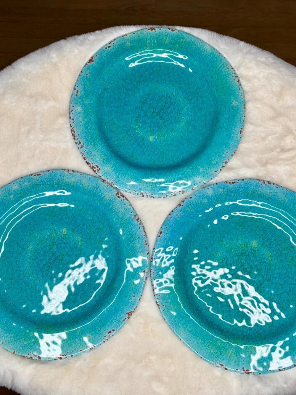 Pier 1 Imports Carmelo Blue Melamine Crackle Glaze Distressed Dinner Plates-NWT